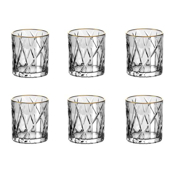 Imagem de Jogo de 6 Copos em Cristal com Borda Dourada 310ml