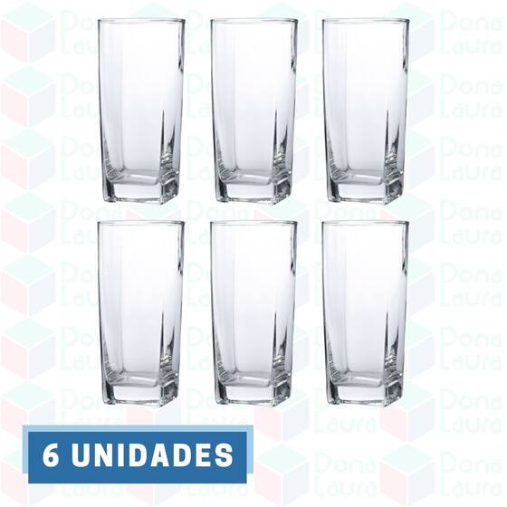 Jogo De 6 Copos Vidro Quadrado Colorido Cristal 320ml - DONA LAURA