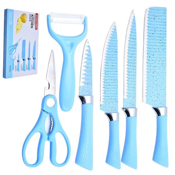 Imagem de Jogo de 6 facas Original Antiaderente Profissional De Cozinha Faqueiro Gourmet Grossa