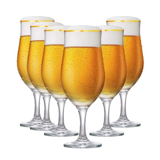 Imagem de Jogo de 6 Taças de Vidro Berlin Filetada Ouro Cerveja 330ml