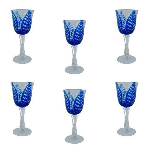 Imagem de Jogo de 6 Taças em Cristal  Azulpara Vinho-19x8,3cm - Estilo e Sabor: Conjunto de Taças de Degustação de Drinks! - Eleve seu Luxo