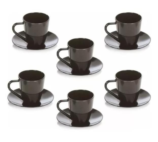 Imagem de Jogo De 6 Xícaras De Café Com Pires Acrílica Preto Chá