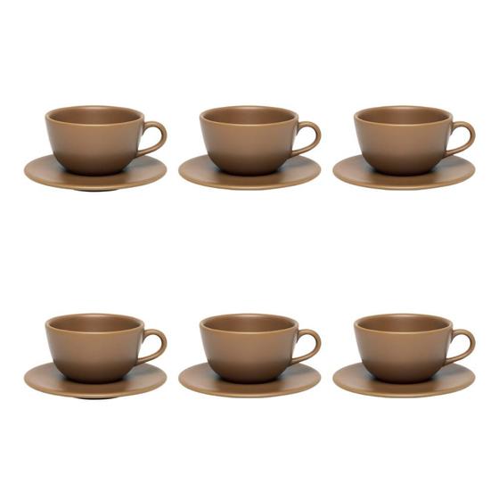 Imagem de Jogo De 6 Xícaras De Porcelana Com Pires 200ml Café Chá Oxford Avelã