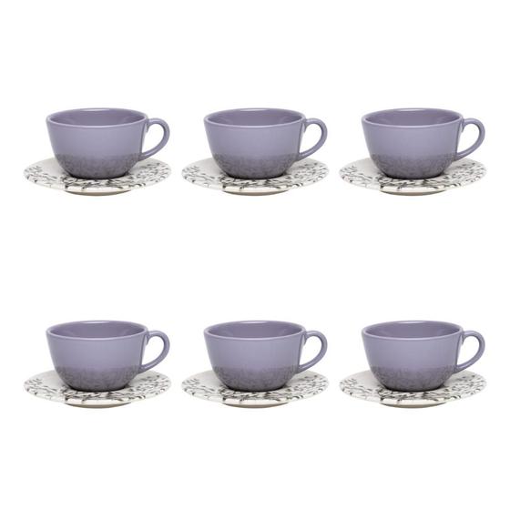 Imagem de Jogo De 6 Xícaras De Porcelana Com Pires 200ml Café Chá Oxford Lilac