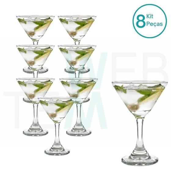 Imagem de Jogo de 8 Taças de Martini de Vidro 274ml para Drinks ou Sobremesas Resistentes Para Festas, Mesa Posta Elegante e Sustentável, Bares e Restaurantes