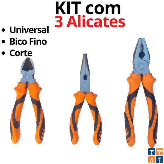 Imagem de Jogo de Alicate Universal Corte Bico Fino Kit Alicates Multiuso Universal Bico e Corte