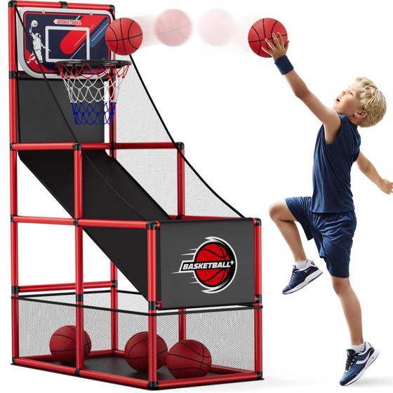 Imagem de Jogo de arcade de basquete HYES Indoor Outdoor Kids com 4 bolas