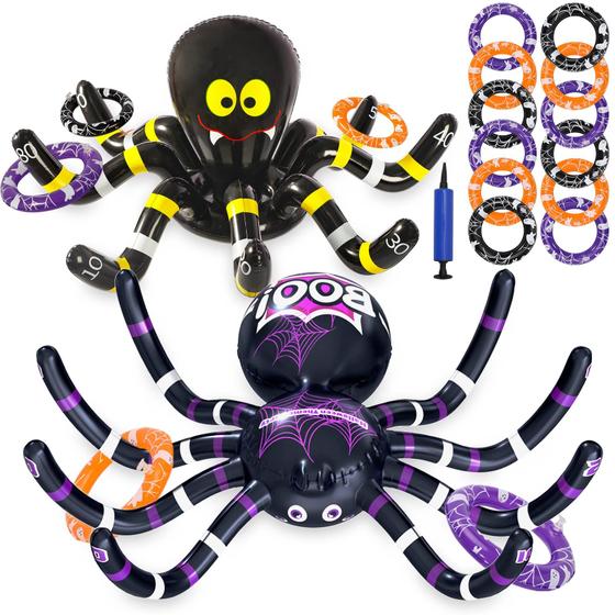 Imagem de Jogo de Arremesso de Argolas com Aranhas Infláveis - Pacote com 2 - Diversão para o Halloween