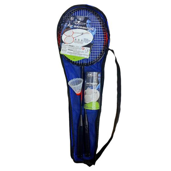 Imagem de Jogo De Badminton Completo Art Sport Com 2 Raquetes Alumínio Resistente 3 Petecas Macia E Leve Para Jogos E Treinos