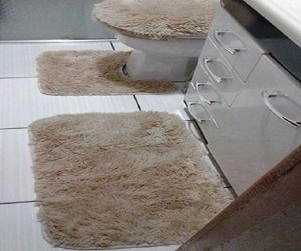 Imagem de Jogo de banheiro 3 peças peludo antialérgico antiderapante