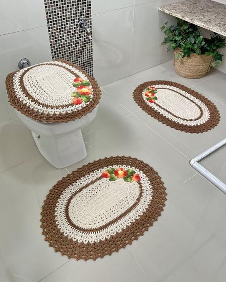 Imagem de Jogo De Banheiro Em Crochê com 3 Peças Ponteira Artesanal