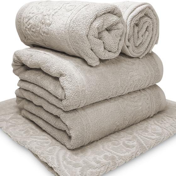 Imagem de Jogo de Banho Dohler Confort 500 100% Algodão - Toalha Macia Barra Aveludada em Jacquard - 5 Peças