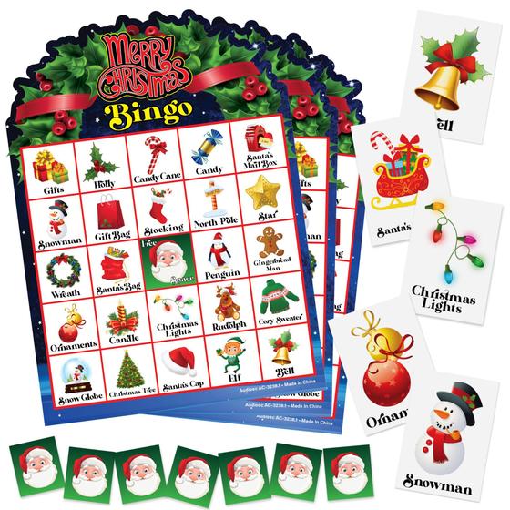 Imagem de Jogo de Bingo de Natal ArtCreativity para 30 Jogadores - com Cartas e Fichas