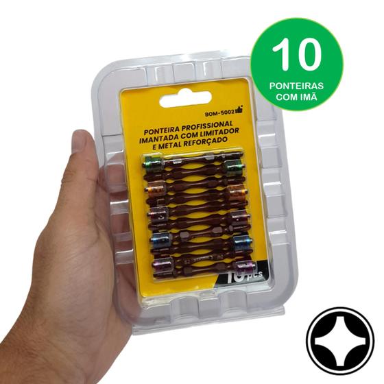 Imagem de Jogo de Bits Phillips PH2 Ponta Dupla Magnéticos 65mm Com Limitador 10 Peças LE1988