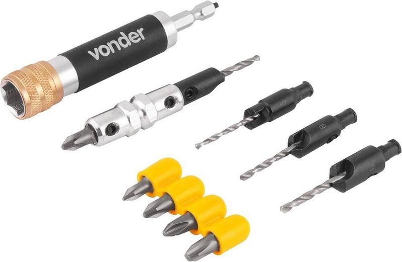 Jogo de Bits/Ponteiras e Brocas Escariadoras com 11 Peças de 1/4" Vonder Menor preço em Jogo de Bits/Ponteiras e Brocas Escariadoras com 11 Peças de 1/4" Vonder
