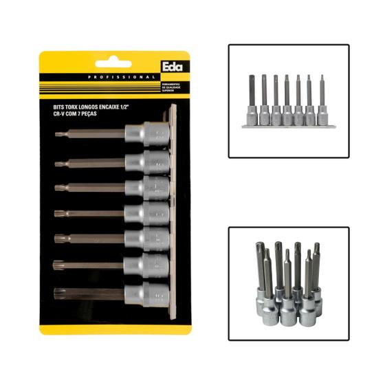 Imagem de Jogo De Bits Torx Longo Encaixe 1/2" T20 A T55 CR-V 7 Peças