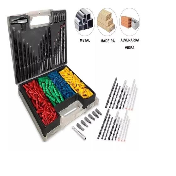 Imagem de Jogo de brocas bits buchas com 300 peças fenda philips conjunto com adaptador magnetico