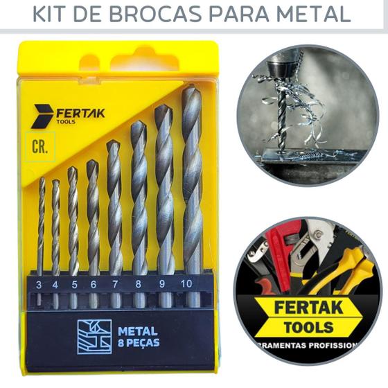 Imagem de Jogo de Brocas Para Metal Com 8 Peças Fertak Tools Kit de Broca Para Furar Ferro Com Estojo Broca Para Furadeira.