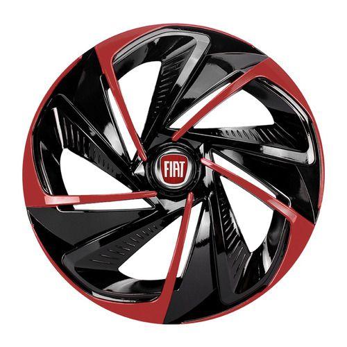 Imagem de Jogo de calota esportiva aro 14 nitro black red + emblema resinado fiat vermelho