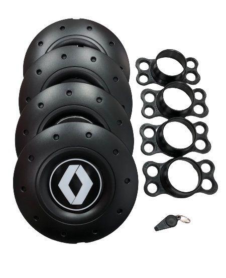 Imagem de Jogo de Calotas de Centro Miollo para Renault Logan Aro 15 2014/2019 Estilo Amarok Preto