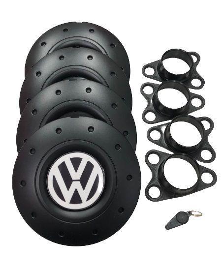 Imagem de Jogo de Calotas de Centro Miollo para VW Fox Aro 14 2004/2019 Estilo Amarok Preto