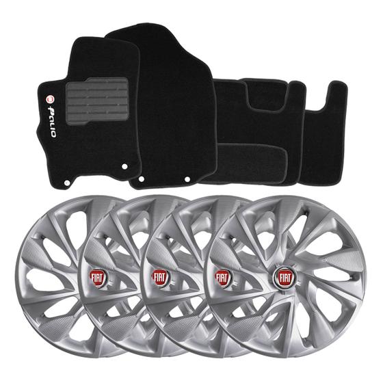 Imagem de Jogo de calotas esportivas ds4 14 silver + tapete bordado fiat novo palio