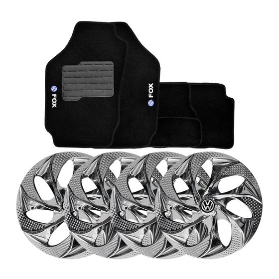 Imagem de Jogo de calotas esportivas evolution 14 chrome + tapete bordado vw fox
