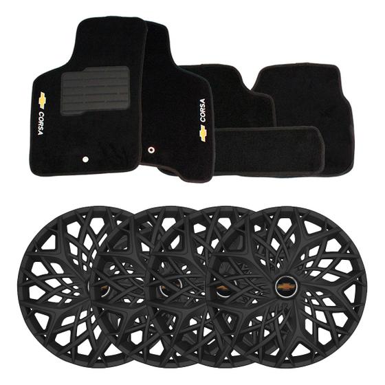 Imagem de Jogo de calotas esportivas moove 14 fosc black  + tapetes bordados corsa