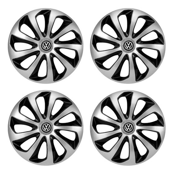 Imagem de Jogo de Calotas Velox Aro 14 Silver Black + Emblema Resinado Vw Volkswagen