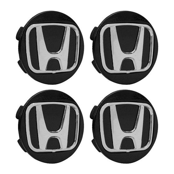 Imagem de Jogo de Calotinha 55mm Esportiva KRMAI Honda Fit Civic City Preta Brilhante Emblema Cromado
