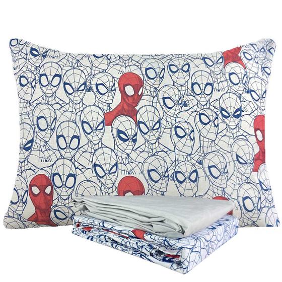 Imagem de Jogo de Cama 100% Algodão Solteiro Estampado Spider Man 1,40 m x 2,10 m Com 3 Peças Lepper