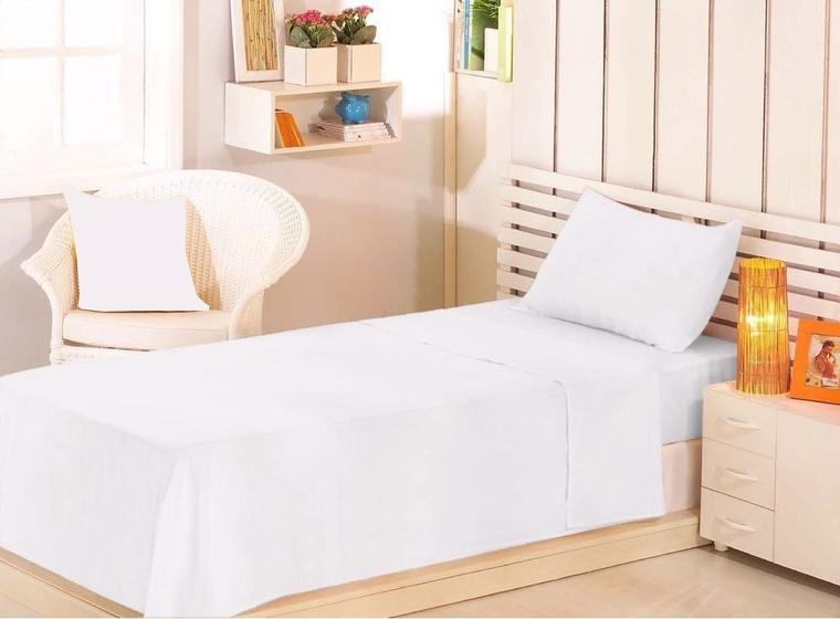Imagem de Jogo de cama 3 peças com elástico solteiro 150 fios cima 1,40x2,40 baixo 0,88x1,88x0,18 de altura 1x fronha (branco)