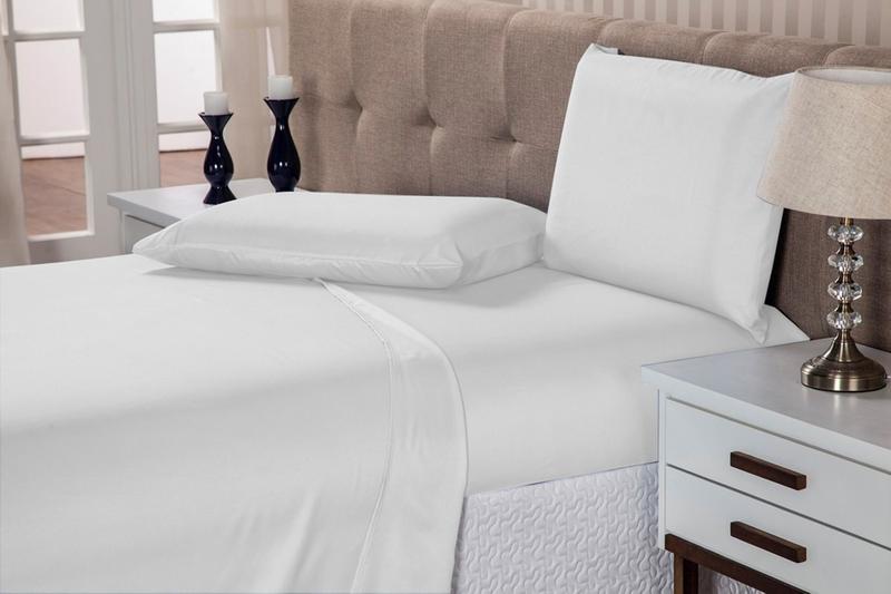 Imagem de Jogo de cama box 4 peças com elástico casal cima 2,20x2,40 baixo 1,38x1,88x0,30 de altura 2xfronhas reforçado (branco)