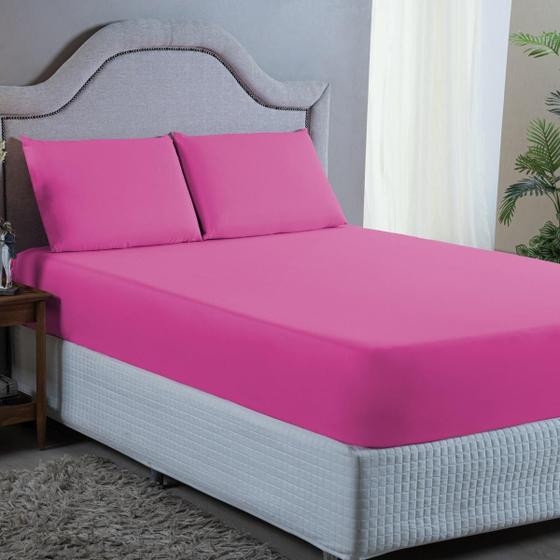 Imagem de Jogo de Cama Casal 3 pç Lençol + Fronhas 400 Fios Pink