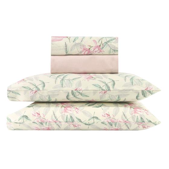 Imagem de Jogo de cama casal casual hds 180 estampado - botânico rosa