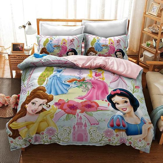 Jogo de cama casal infantil princesas 4 peças com edredom Menor preço em Jogo de cama casal infantil princesas 4 peças com edredom