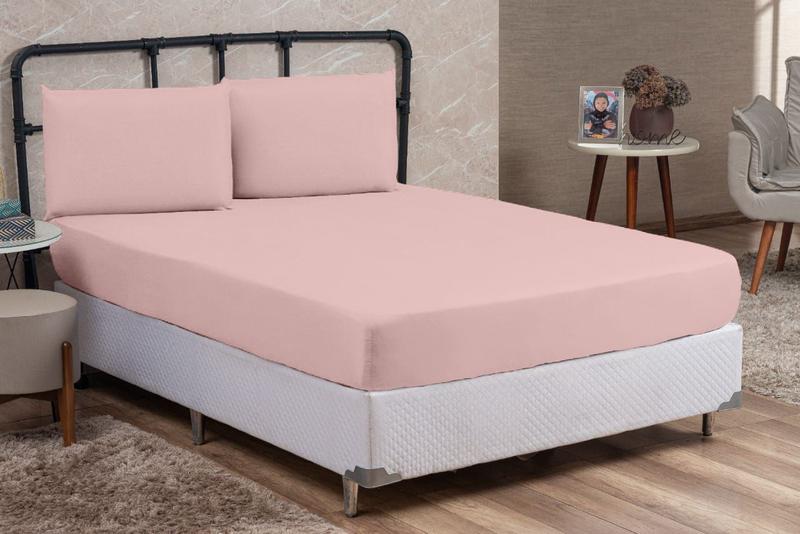 Imagem de Jogo de Cama Casal Linha GOLD Percal 200 Fios 03 Peças Lençol Cama Box 100% Algodão Antialérgico