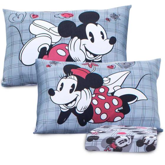 Imagem de Jogo De Cama Casal Mickey E Minnie Namorados Love Film Cinza Disney Portallar