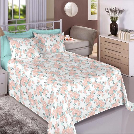 Imagem de Jogo De Cama Casal Premium Linea 180 Fios Flores Coral
