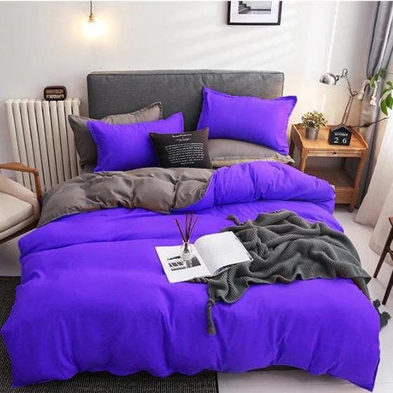 Imagem de Jogo de cama casal queem 7 peças com edredom roxo com cinza