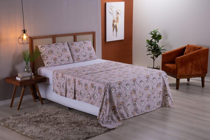 Imagem de Jogo de Cama Casal Queen 4 Peças Micropercal 400 Fios Com 2 Fronhas e Lençol de Elástico e Superior