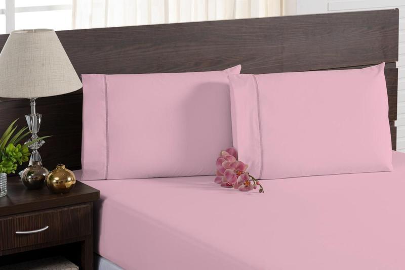Imagem de Jogo De Cama Casal Queen Percal 200 Fios Rosa Com Elástico