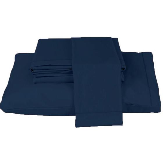Imagem de Jogo de Cama Casal Queen  Top Line 4 Peças  180 Fios Azul Marinho