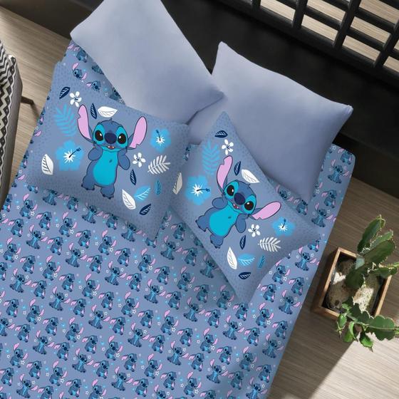 Imagem de Jogo de Cama Casal Stitch Lençol 2 Fronhas - Disney