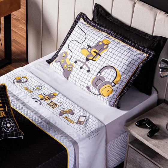 Jogo de Cama Conjunto Lençol Game Streamer Branco Solteiro 03 Peças - Micropercal 180 Fios com Elástico Menor preço em Jogo de Cama Conjunto Lençol Game Streamer Branco Solteiro 03 Peças - Micropercal 180 Fios com Elástico