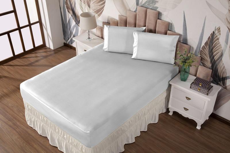 Imagem de Jogo de Cama de Casal Lençol + Fronhas Malha Gel Prático Liso 3 pç Branco