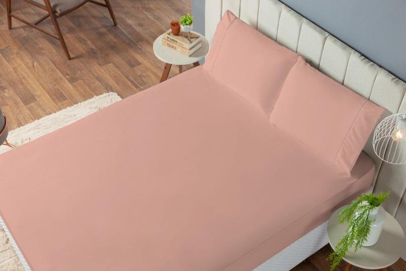 Imagem de Jogo de Cama de Solteiro 2 pç Lençol Laura Percal de Microfibra Liso Rosê