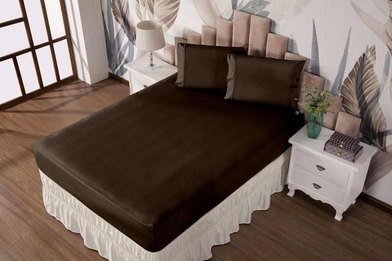 Imagem de Jogo de Cama de Solteiro Lençol + Fronha Malha Gel Prático Liso 2 pç Tabaco