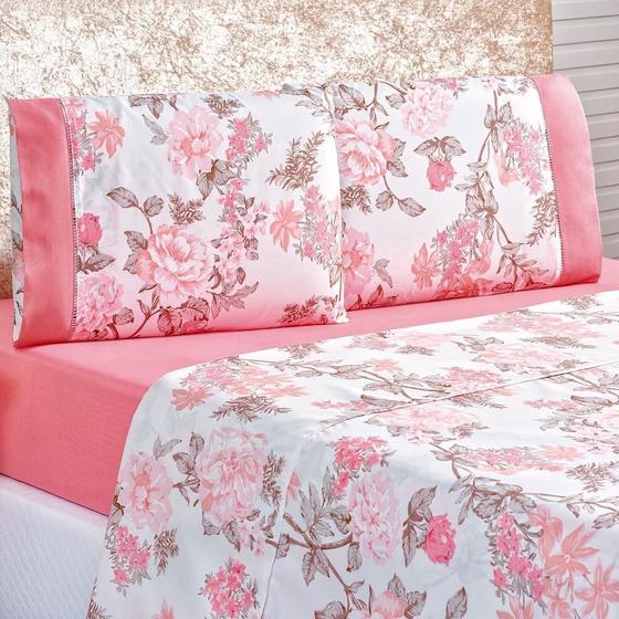 Imagem de Jogo De Cama Estampado Micropercal 200 Fios Naturale Casal 04 Peças - Serene 