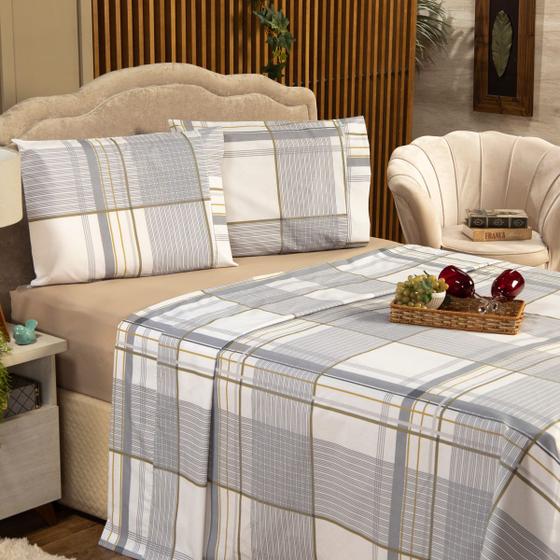 Imagem de Jogo de Cama Estampado Ravena Caqui CASAL PADRÃO 04 Peças - Percal 200 Fios